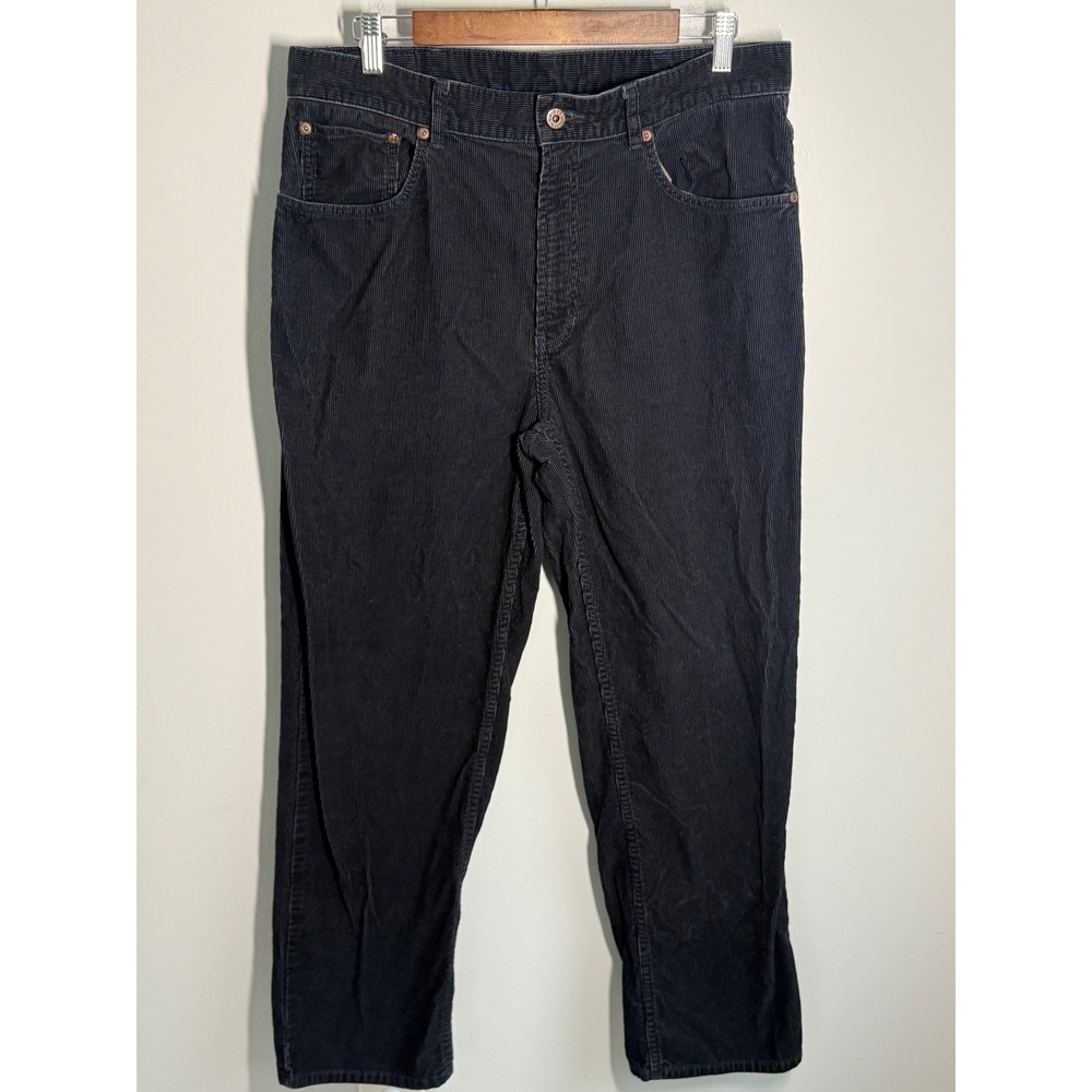LL Bean Mens Black Corduroy Pants Straight Leg 100% Cotton Size 35x32 O ABN1